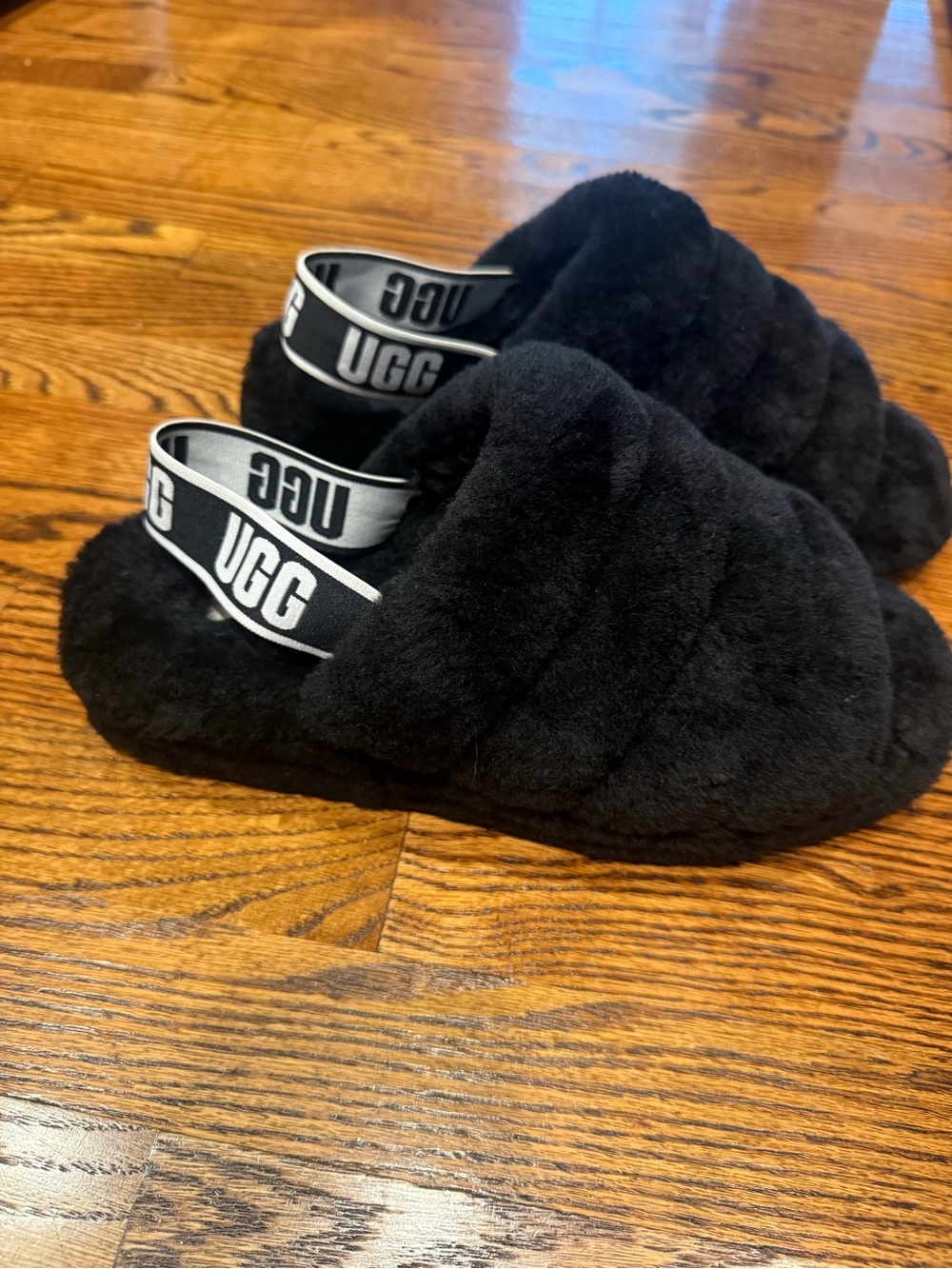 UGG Black Fuzz Yeah Slide with Branded Heel Strap